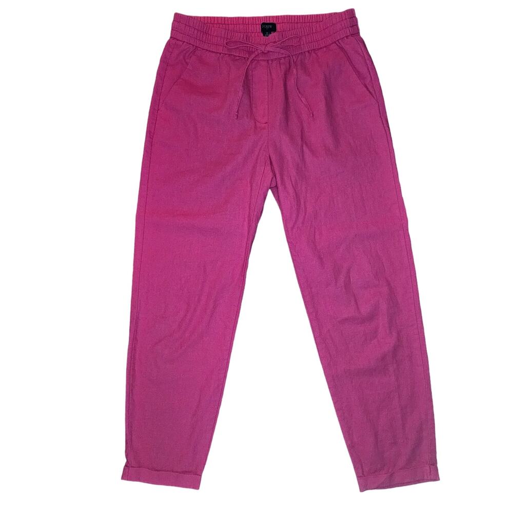J.Crew Linen Cotton Pants Womens 2 Hot Pink Pull On Drawstring Cropped